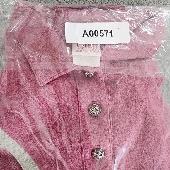 Vintage 80s Graff Top Womens M Pink Silver Metallic Glitter 3/4 Sleeve Polo - Picture 9 of 9